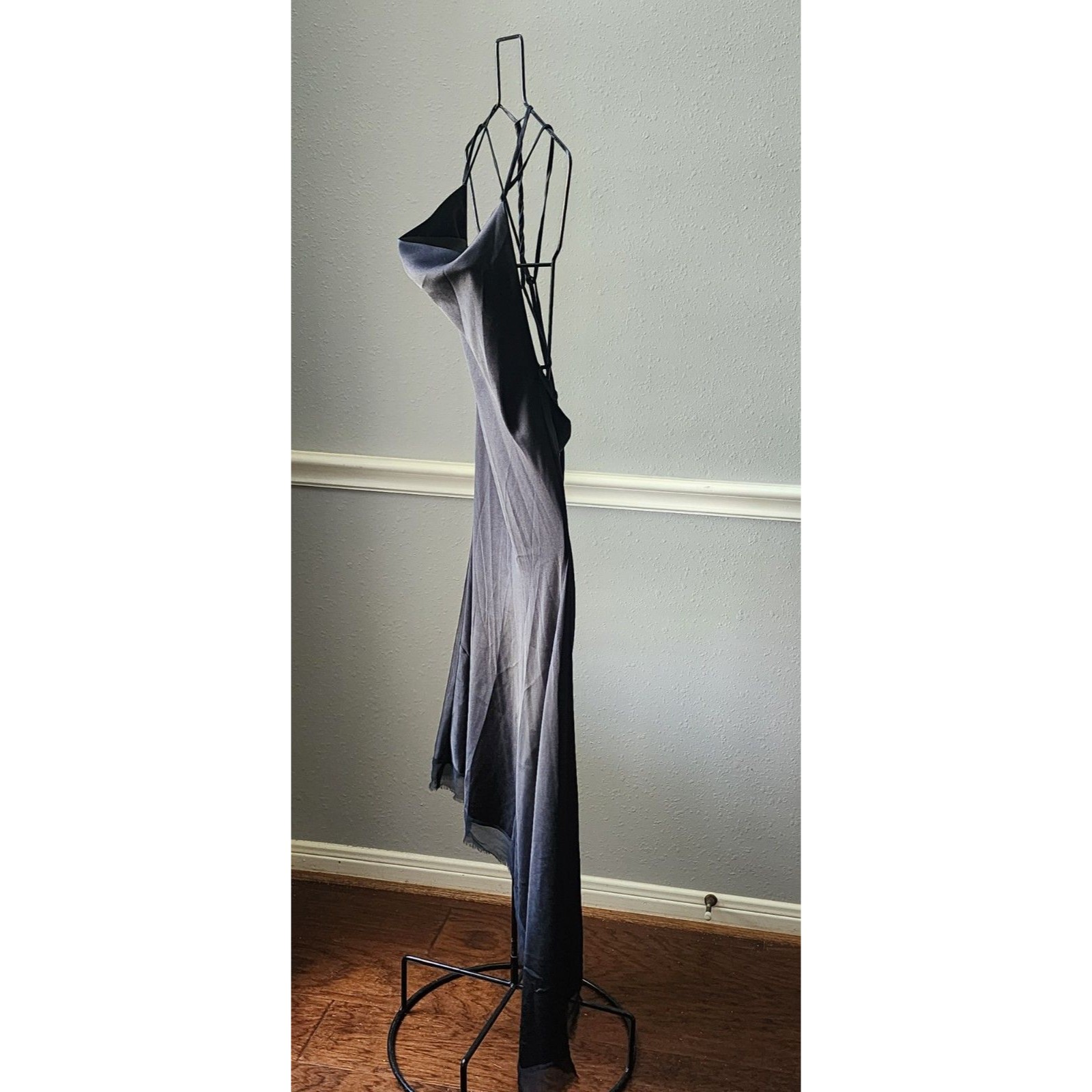 Vintage Bcbg Silk Black Cowl Neck Y2k Midi Gown Slip Dress Backless High/ Low 2 — image 4 of 8